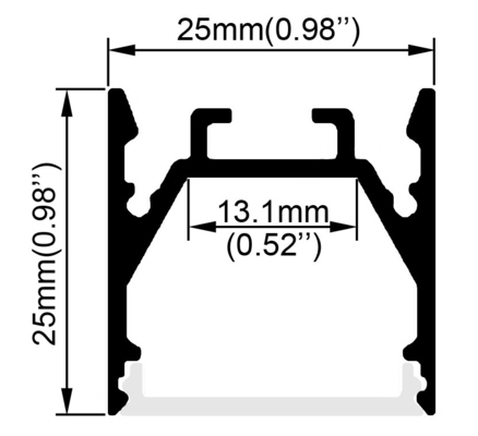 Manica di alluminio del quadrato per illuminazioni di striscia del LED dimensione di 25mm x di 25mm
