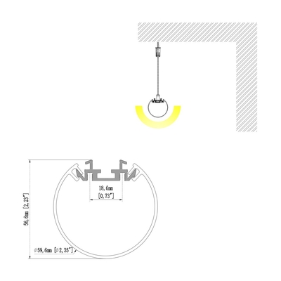 l'estrusione lattea della copertura del PC di 60mm ha sospeso il profilo di alluminio principale per illuminazione di soffitto
